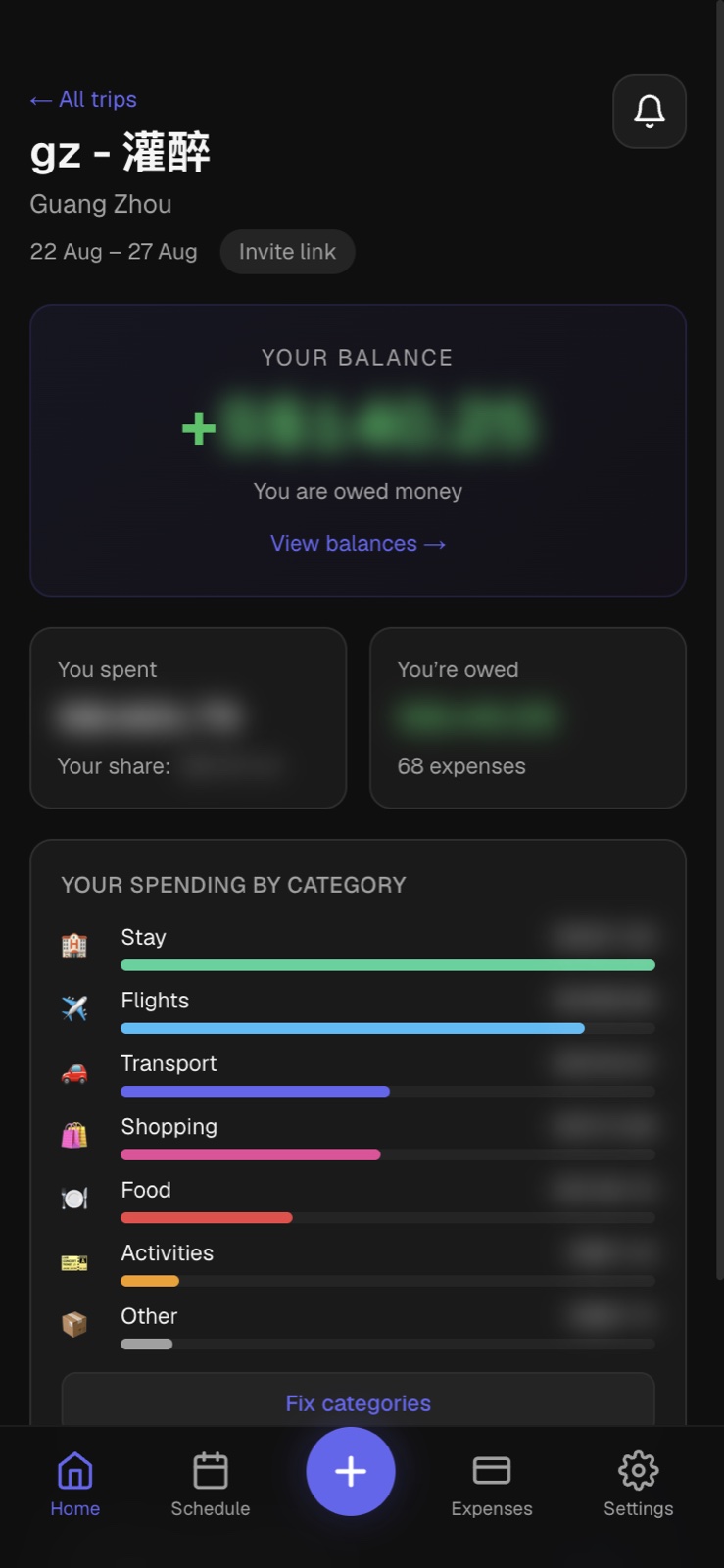 Settle trip overview screen